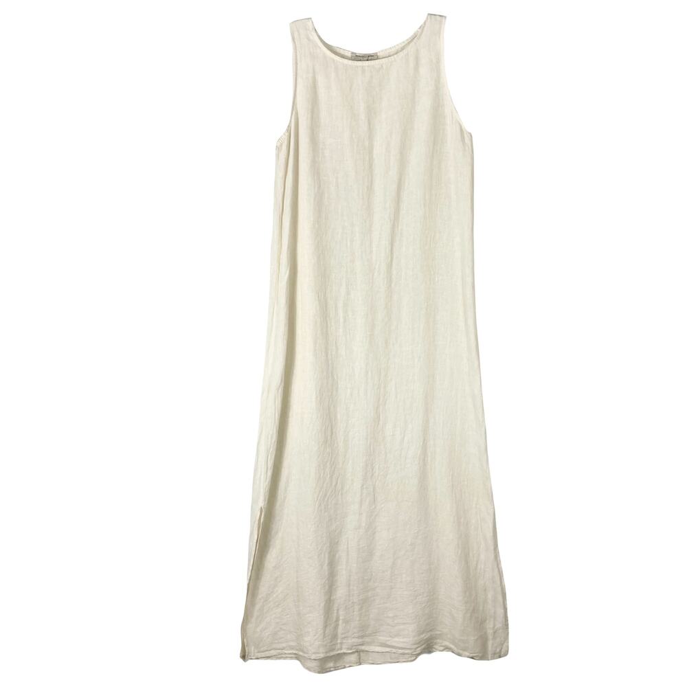 NWOT FRANCESCA BETTINI Dress S ITALY Linen Cream A-Line Slit-Sides Maxi Midi - Picture 1 of 10